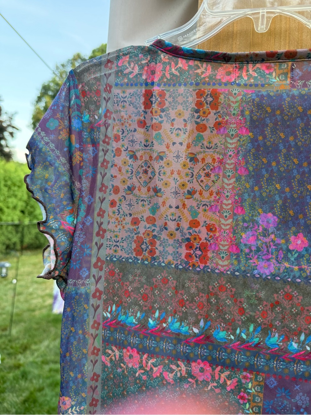 NATURAL LIFE Multicolor Floral Patchwork Scoop Neck Short Sleeve Top - Picture 11 of 11